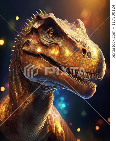 Golden glittering dinosaur 117500124
