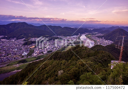 Sunset view from Gifu Castle in Gifu City (towards Ukai Bridge) 117500472