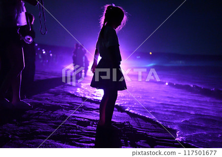 照亮的大海和女孩剪影 117501677