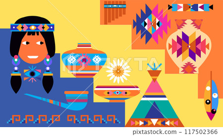 Native American set elements decor American Indian culture. Native American set elements decor American Indian culture. 117502366