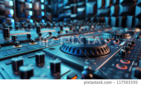 Advanced DJ Mixer Console with Neon Blue Accents 117503350