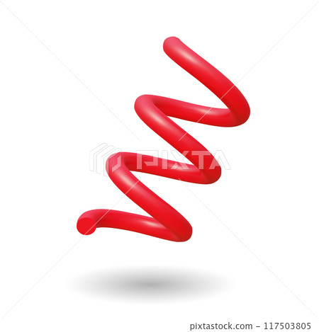 Serpentine 3d vector. Red spiral paper ribbon for birthday party and anniversary, Christmas and festive carnival, curly streamer decoration to celebrate holidays 117503805