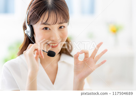 A young woman having an online meeting via telework 117504689