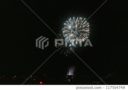 煙火在月夜的夜空中翩翩起舞 煙火在月夜的夜空中翩翩起舞 117504749