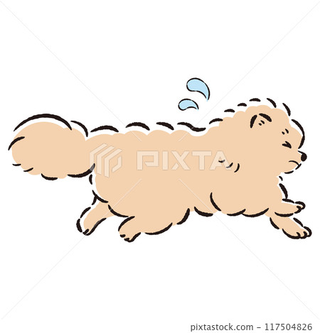 Illustration of a dog running away with a troubled expression Illustration of a dog running away with a troubled expression 117504826