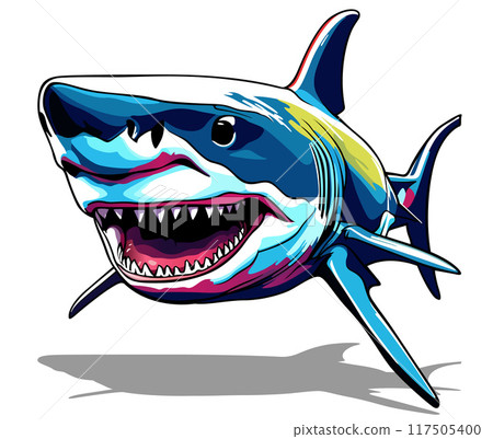 Colorful Portrait of a Great White Shark 117505400