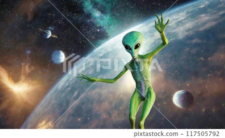 綠色外星人在太空中跳舞 綠色外星人在太空中跳舞 117505792