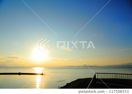 Lake Biwa and the sunrise, Otsu City, Shiga Prefecture 117506553