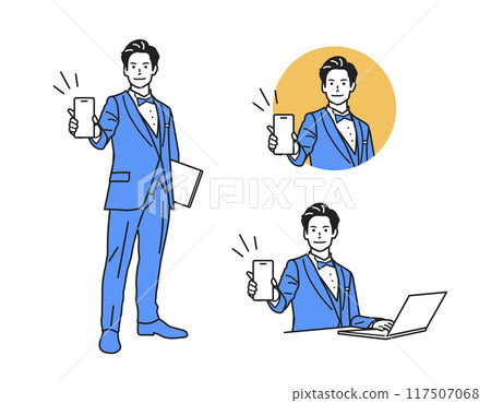 Guiding man _ standing in tuxedo Guiding man _ standing in tuxedo 117507068