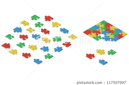 Isometric illustration: puzzle pieces 117507997