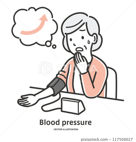 Elderly woman with high blood pressure and anxiety 117508027