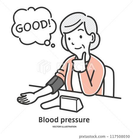 一位老年婦女因血壓正常而感到放心。 117508030