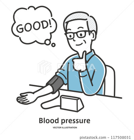 一位老人因血壓正常而感到放心。 一位老人因血壓正常而感到放心。 117508031