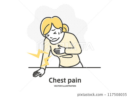 A woman with a pain in her chest A woman with a pain in her chest 117508035