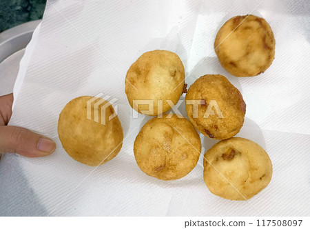 Potato croquettes - mashed potatoes balls breaded and deep fried 117508097