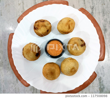 Potato croquettes - mashed potatoes balls breaded and deep fried 117508098