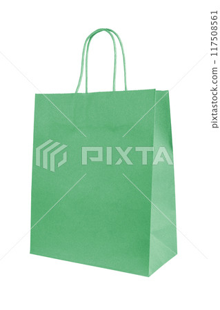 Green shopping bag made from recycled paper isolated on white background, ecology, recycling 117508561