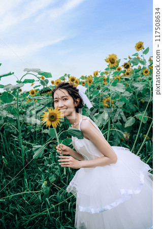 新娘在向日葵田裡拍照 117508634