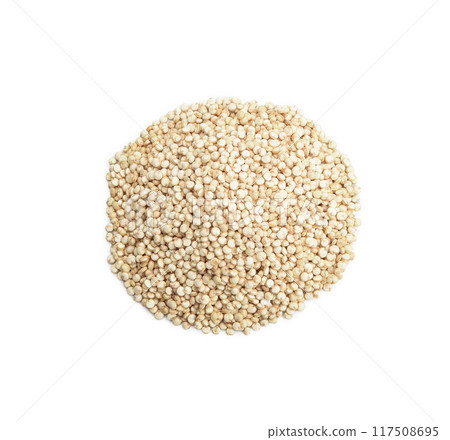 white quinoa seeds isolated on white background with. Top view. Flat lay. 117508695