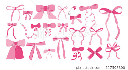 Set of bow knots. Vector hand drawn bowknot flat collection illustration isolated on white background. 117508800