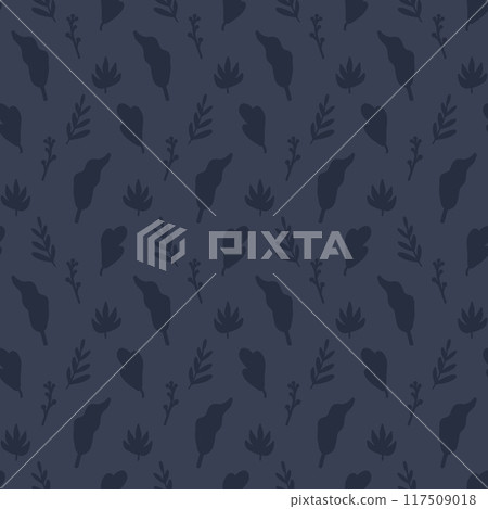 Night leaf fall seamless pattern. Leaves dark repeat background. Vector hand drawn flat illustration. 117509018