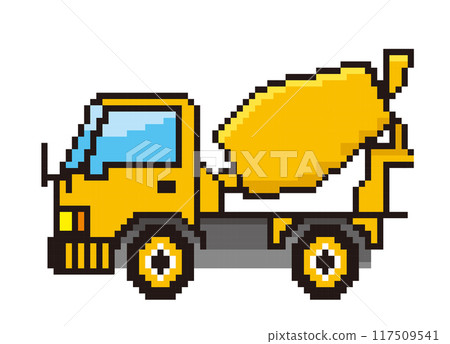 Working vehicles: 8-bit pixel art of cars, concrete mixer trucks, icons, illustrations, pictograms 117509541