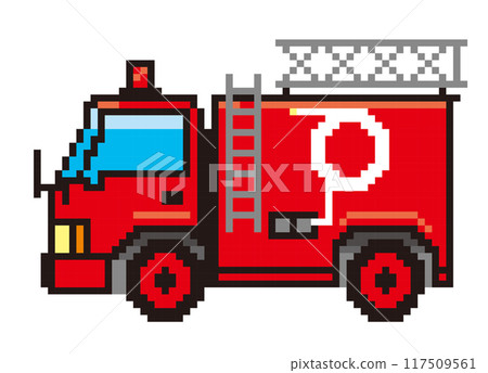 工作車、消防車、梯車、8 位繪製的汽車的像素藝術圖標插圖 117509561