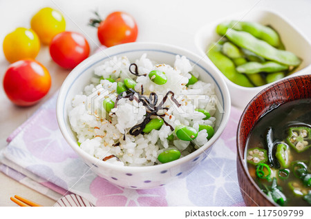 Mixed rice with edamame and salted kelp 117509799