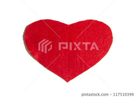 Heart made of felt on a white background.  A red heart cutted from felt 117510399