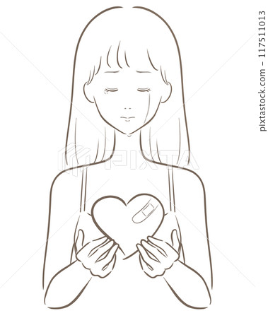 心悲傷的女孩線畫棕色 117511013