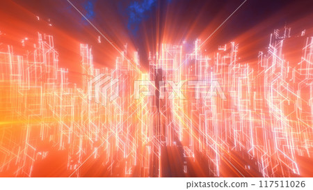 Abstract glowing energy futuristic yellw hi-tech abstract background made of lines and computer stripes 117511026