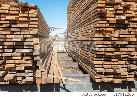 Warehouse with various types of timber Warehouse with various types of timber 117511260