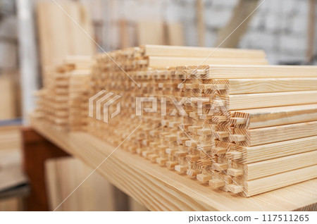 Furniture factory workshop with wood items. Furniture factory workshop with wood items. 117511265