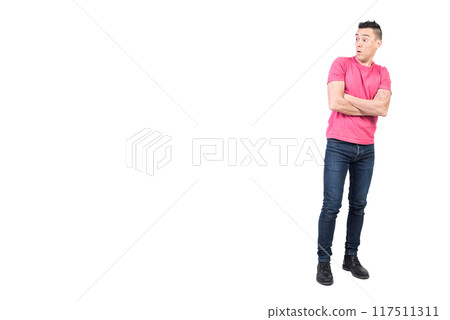 Astonished man with crossed arms. White background Astonished man with crossed arms. White background 117511311