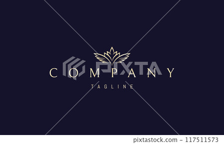 Vector golden logo with an abstract image of wings with a flower in the middle. Vector golden logo with an abstract image of wings with a flower in the middle. 117511573