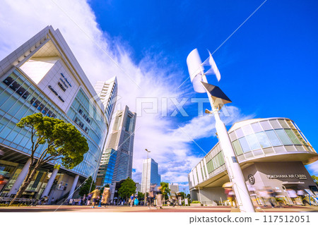 Yokohama cityscape in Japan - View of new street lights in front of Sakuragicho Station and Yokohama Minato Mirai, etc. - August 17th 117512051