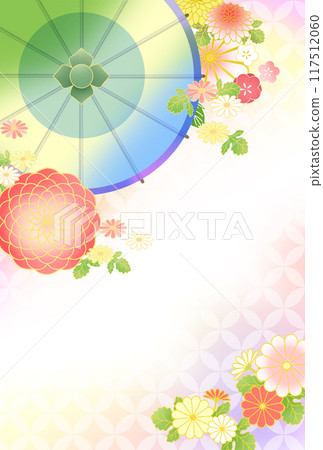 新年賀卡日本傘和鮮花無紋理 117512060