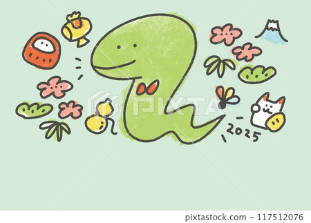 可愛的蛇和幸運符新年賀卡插圖Reiwa 7 2025 可愛的蛇和幸運符新年賀卡插圖Reiwa 7 2025 117512076