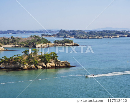 View of Matsushima, one of Japan's Three Most Scenic Views, from Tamonzan Observatory Park in spring 117512420