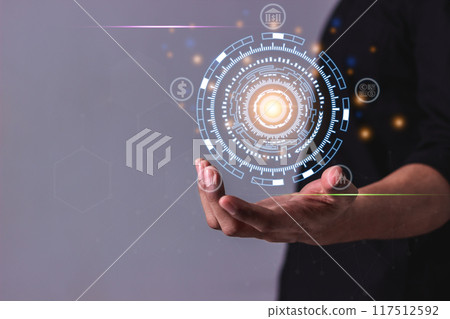 Man hand holding technology circle, Financial online, Internet banking, 117512592