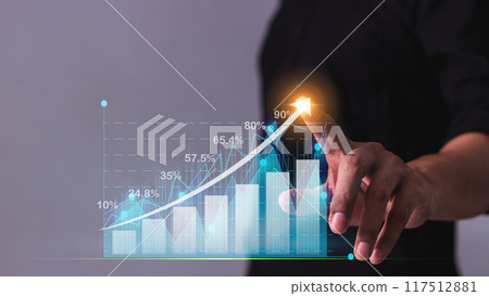 Hand young business man touch Value of money and investment for success Hand young business man touch Value of money and investment for success 117512881