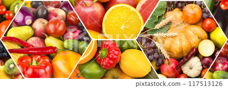 Healthy vegetables and fruit food - collage. 117513126