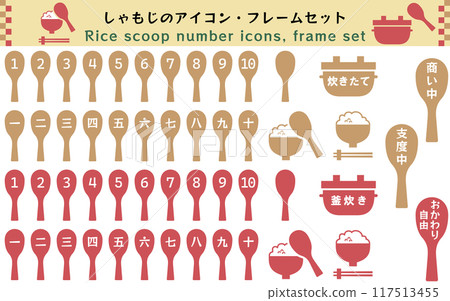 Simple number icon set of rice scoop, rice, kettle cooking, vector illustration, white background, garnish, procedure 117513455