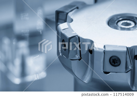 Close up scene the high feed rate indexable tool for roughing process. 117514009