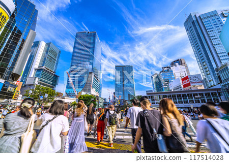 Tokyo cityscape in Japan. The day of the end of the war... From the tragedy of that day... The young people who died in that sky... Shibuya bustling with inbound tourists... Peace... 117514028