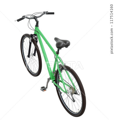 Green bicycle, side top view isolated on white background, 3D illustration Green bicycle, side top view isolated on white background, 3D illustration 117514160