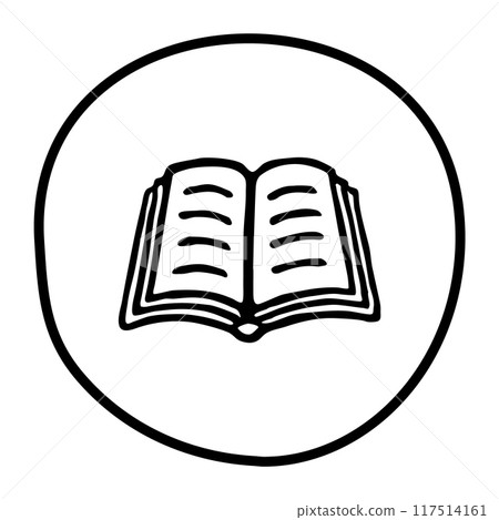 Doodle book icon handdrawn with ink pen. Knowledge and education symbol 117514161