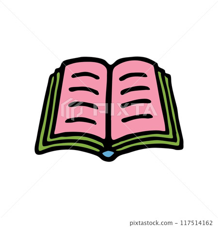 Doodle book icon handdrawn with ink pen. Knowledge and education symbol 117514162