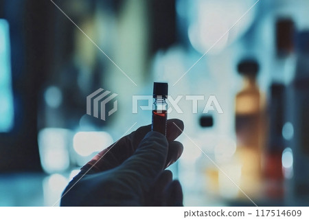 Scientist holding medical test vial in laboratory setting Scientist holding medical test vial in laboratory setting 117514609