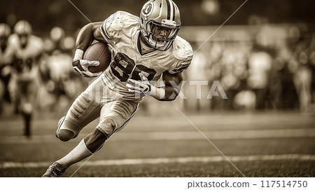 American football player running with the ball during game 117514750
